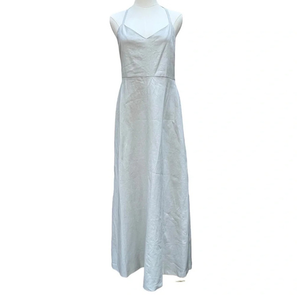 Theory NWT Haranna Cross-Back Dress in Linen Blend Mélange Light Grey Size 10 - Picture 3 of 16